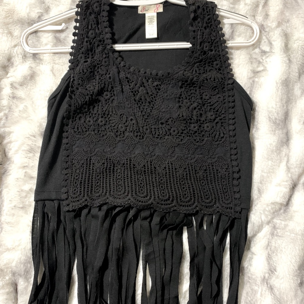 NWOT Black Crop Top with Fringes